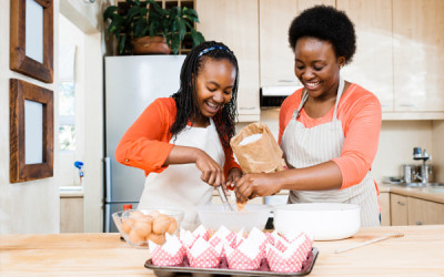 Mother and daughter baking